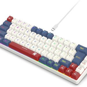 ROCK POW Wired PC Gaming Keyboard, RGB Backlit Silent Mini Keyboard, Waterproof 68 Keys